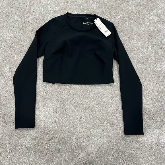 NWT Juicy Couture Womens Cropped Long Sleeve Workout Top in‎ Black Size Small - Picture 1 of 9